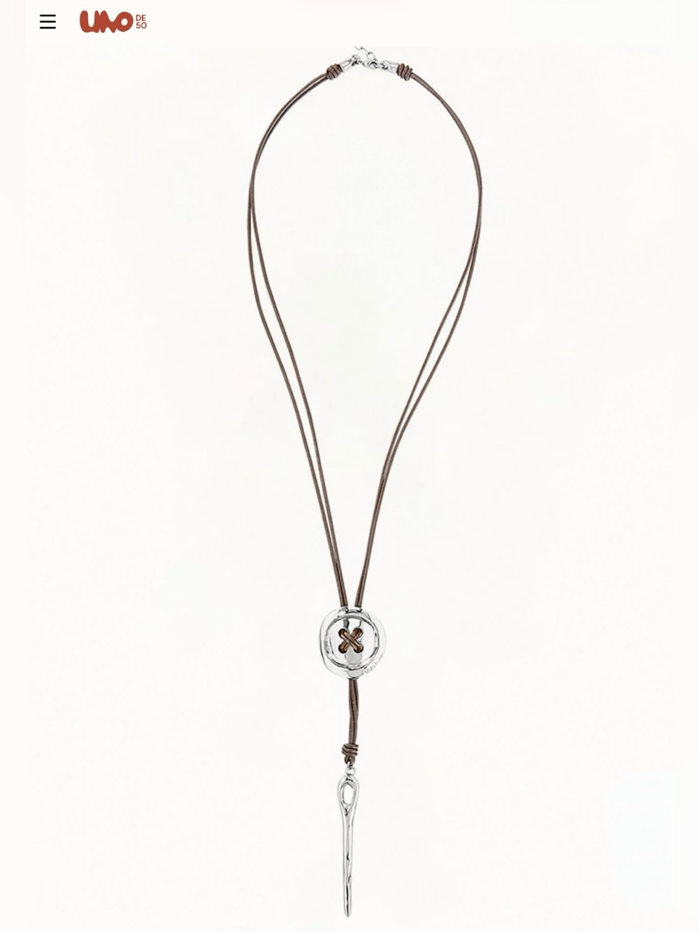 “Sew You” by UNO de 50 Genuine Leather Necklace with Silver Button & Needle - Picture 2 of 11